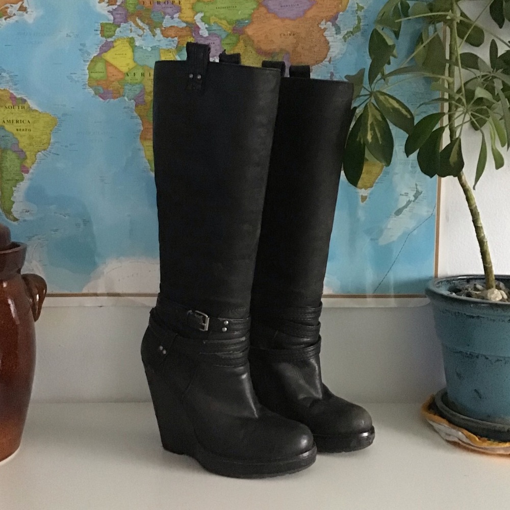 Jessica Simpson Black Wedge Boots 17.5" tall